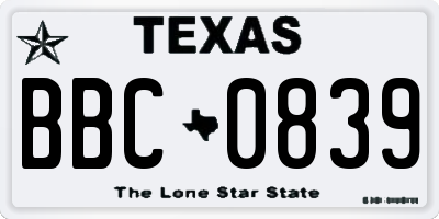 TX license plate BBC0839