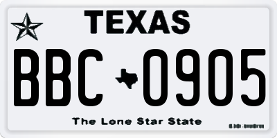 TX license plate BBC0905