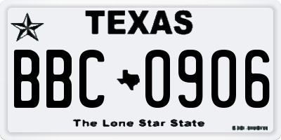 TX license plate BBC0906