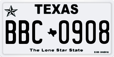 TX license plate BBC0908