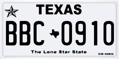 TX license plate BBC0910