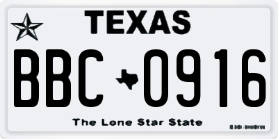 TX license plate BBC0916