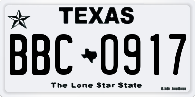 TX license plate BBC0917