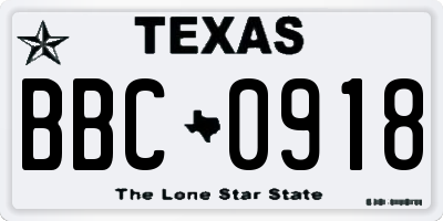 TX license plate BBC0918