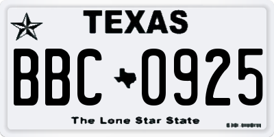 TX license plate BBC0925