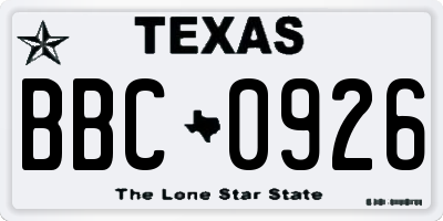 TX license plate BBC0926