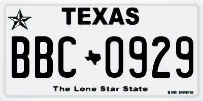 TX license plate BBC0929