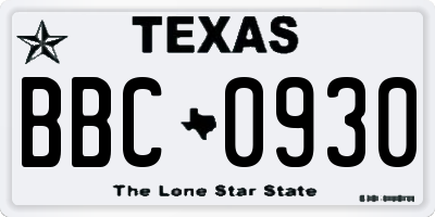 TX license plate BBC0930