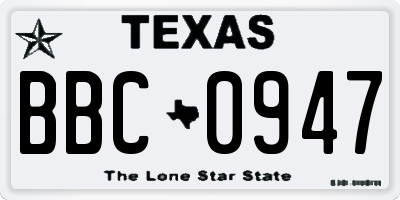 TX license plate BBC0947