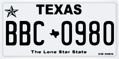 TX license plate BBC0980