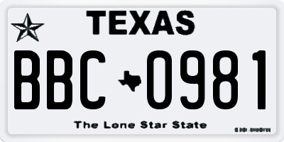 TX license plate BBC0981