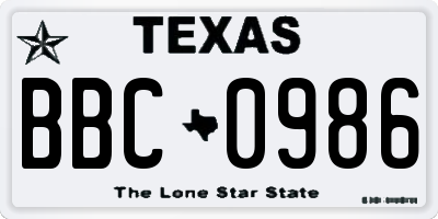 TX license plate BBC0986