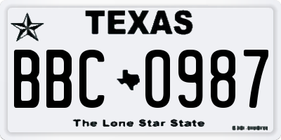 TX license plate BBC0987