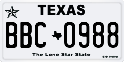 TX license plate BBC0988