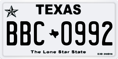 TX license plate BBC0992