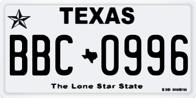 TX license plate BBC0996