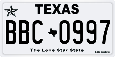TX license plate BBC0997
