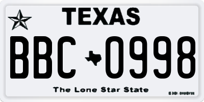 TX license plate BBC0998