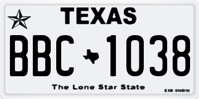 TX license plate BBC1038