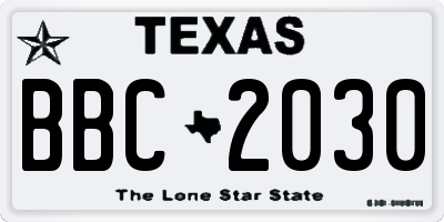 TX license plate BBC2030