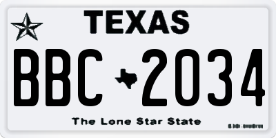 TX license plate BBC2034