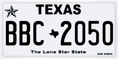 TX license plate BBC2050