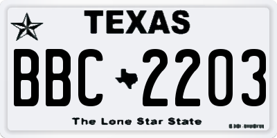 TX license plate BBC2203