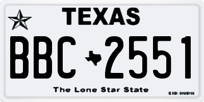 TX license plate BBC2551