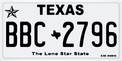 TX license plate BBC2796