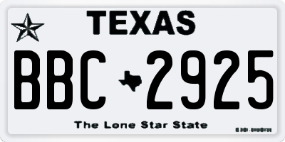 TX license plate BBC2925