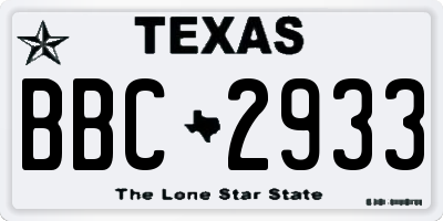 TX license plate BBC2933