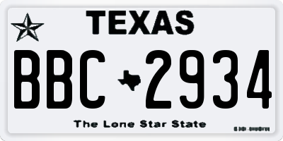 TX license plate BBC2934