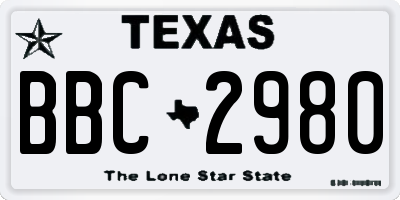 TX license plate BBC2980