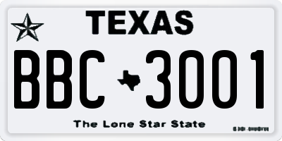 TX license plate BBC3001