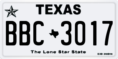 TX license plate BBC3017