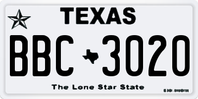 TX license plate BBC3020