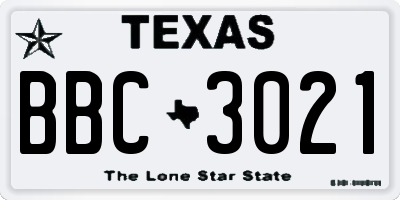 TX license plate BBC3021