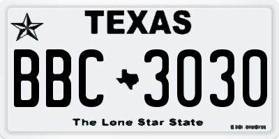 TX license plate BBC3030