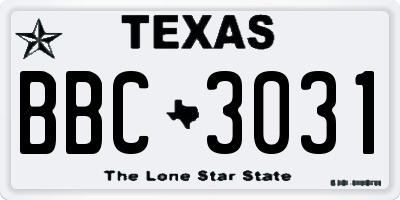 TX license plate BBC3031