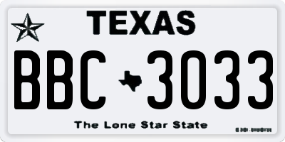 TX license plate BBC3033