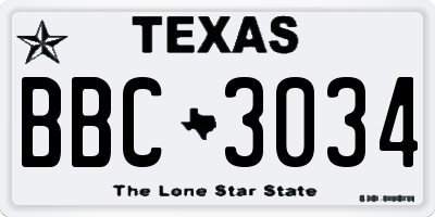 TX license plate BBC3034