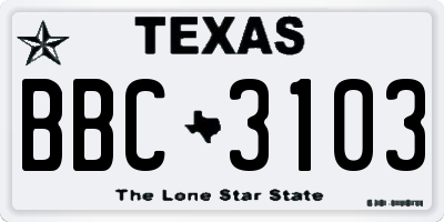 TX license plate BBC3103