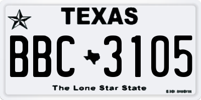 TX license plate BBC3105