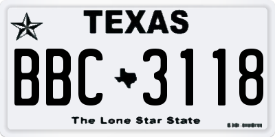 TX license plate BBC3118