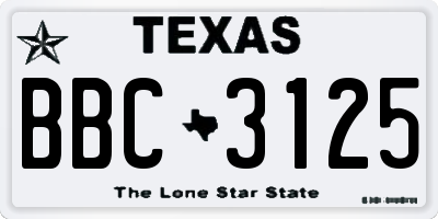 TX license plate BBC3125