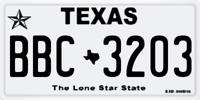 TX license plate BBC3203