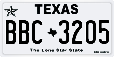 TX license plate BBC3205
