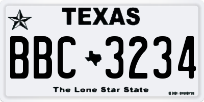 TX license plate BBC3234
