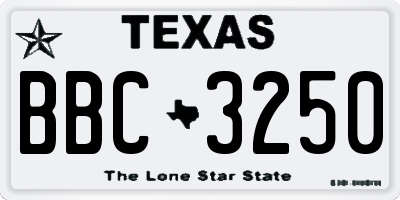 TX license plate BBC3250