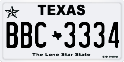 TX license plate BBC3334
